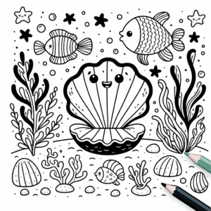 coloring_page_Underwater_Clam Clam