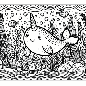 coloring_page_Underwater_Narwhal Narwhal